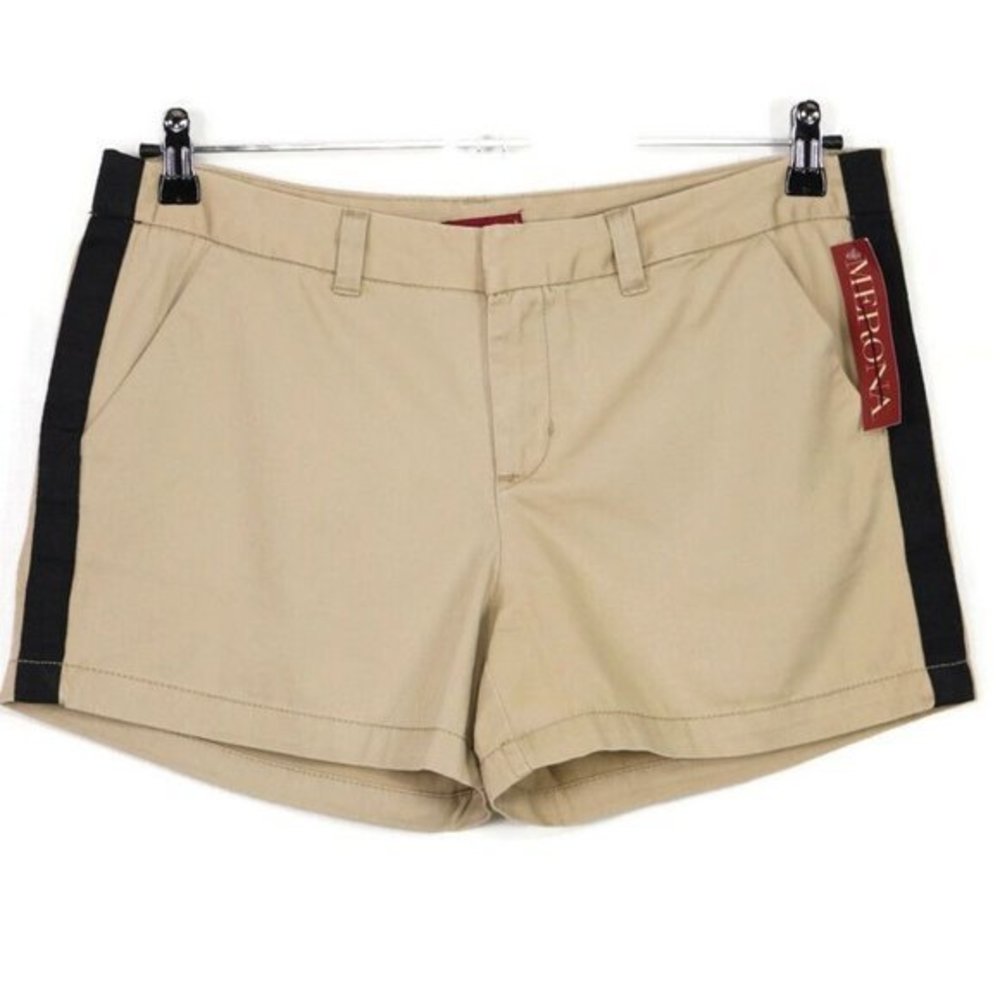 Merona Shorts Brown Khaki Tan‎ with Tuxedo Black Stripe 10